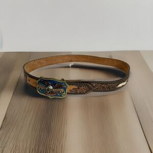 Vintage 1984  Belt Buckle  I'm Proud To Be American Eagle Flag Leather Belt Mens